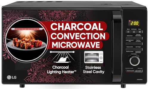 LG 28 L Charcoal Convection Healthy Microwave Oven (MJ2887BIUM, Black, Healthy Heart Recipes, Diet Fry, Pasteurized Milk, 360° Motorised Rotisserie & 