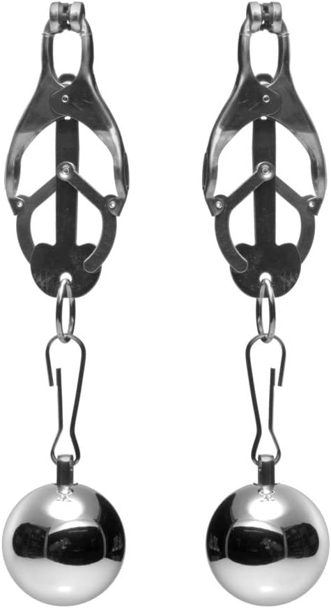 Master Series Deviant Monarch Weighted Nipple Clamps for Men, Women, and Couples, Adjustable Tension with Rubber Tips, Dual 8 Oz Weights, Metal Construction, 1 Count Restraint Accessory