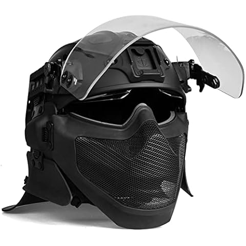 AQ zxdc Full Face Tactical Bulletproof Helmet, with Riot Steel Mesh Mask, Face Shield, Built-In Goggles, Ear/Neck Protection, for Military Combat SWAT Airsoft,Black Cover