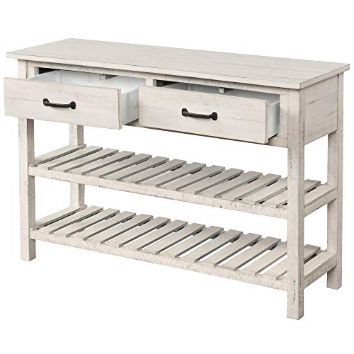 Console Table, Buffet Sideboard Sofa Table With Storage Drawers And 2 Tiers Shelves, Antique White(Ship From Usa Warehouse) #TOP4
