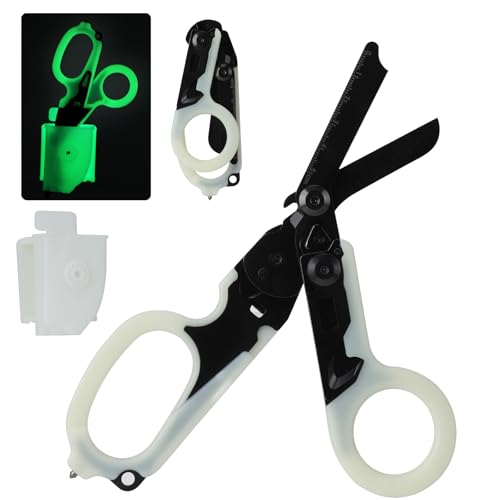 Kannino 6 In1 Emergency Response Shears Trauma Shears Multifunctional Self-Luminous Scissors With Strap Cutter And Glass Breaker Outdoor Camping Rescue Scissors Tools With Holster cover