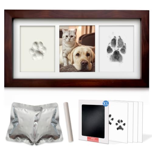 MYPAWLETS Dog Cat Paw Print Kit,Ink&Clay Pawprint Keepsake Frame (Espresso) | 2 Soft Clay Non-Toxic,XL Ink Pad Mess-Free,with Clear Instructions,Pet Memorial,Dog Gifts,for 1-2 Pets