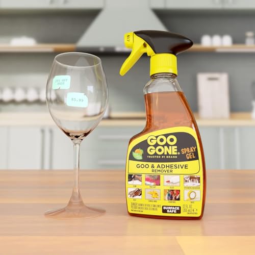 Image of Goo Gone Adhesive Remover Spray Gel 12 Oz with Scraper, Surface Safe | Citrus Cleaning Power for Hard Surfaces, Carpet & Fabric, Removes Glue, Stickers, Tape Residue, Grease, Gum & Wax, Drip Free
