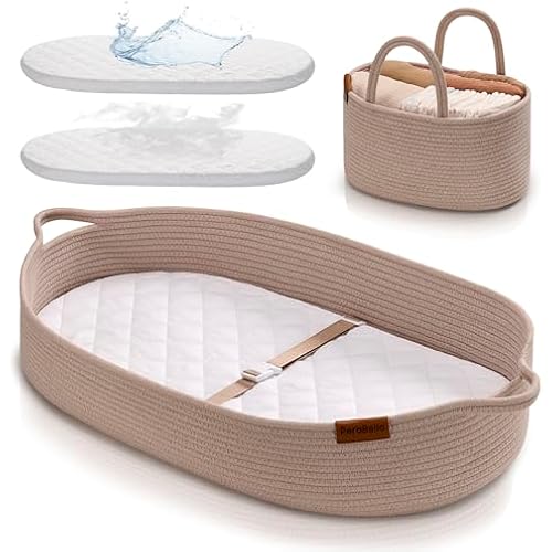 PeraBella XL Baby Changing Basket for Dresser Top, Moses Baskets for Newborn, Portable Baby Diaper Changing Pad Table Topper for Dresser, Moses Bassinet Mat with Waterproof Pad Cover and Diaper Caddy