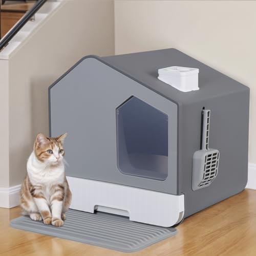 Arenero Cubierto Grande para Gatos LEMY Gris con Alfombra y Palita miniatura 7
