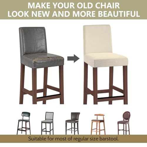 Image of Bar Stool Covers Counter Chair Slipcovers Set of 4,Beige | Stretch Barstool Seat Covers,Washable Removable Pub Tall Stool Slipcover,Bar Chair Cover for Kitchen Dining Room Cafe