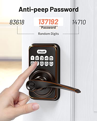 Keyless Entry Door Lock With Handle, Zowill Electronic Keypad Deadbolt Door Locks Handle Lever, Front Door Lock Set, Digital Door Lock, Auto-Locking, Anti-Peep Code Door Handle Lock,Oil-Rubbed Bronze #TOP4