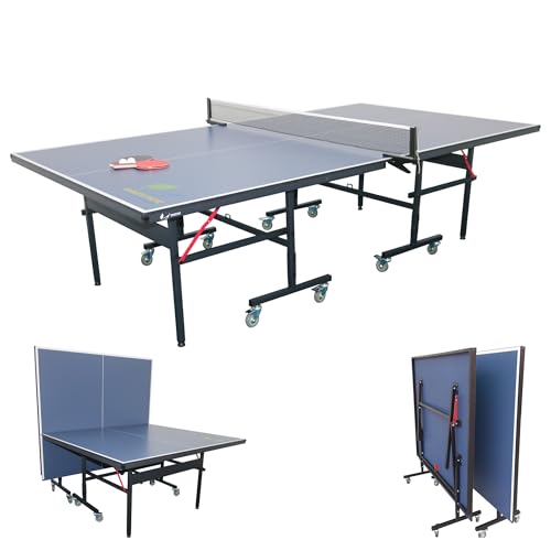 BREEZEE Mesa Ping Pong Profesional para Interiores, Incluye Set de Accesorios, Juego de Raquetas, Postes, Red y Pelotas, con Patas de Metal y Ruedas...