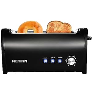 Long Slot Toaster 2 Slice,Cancel Reheat Defrost Functions,Removable Crumb Tray,6 Browning Settings,Extra Wide Long Slots,Stainless Steel,Black