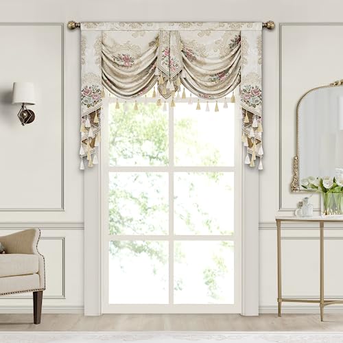 TOPLUXE Swag Valance for Windows Floral Waterfall Valance with Tassels