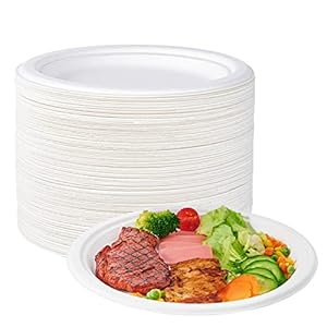 ECOLipak 100% Compostable 10 inch Paper Plates, 150 Pack Heavy Duty Paper Plates, Disposable Biodegradable Eco-friendly Sugarcane Bagasse Plates for Dinner Party(White)