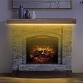 KORETECH 60 Inch Fireplace Mantel with LED Lights, Solid Rustic Wood Floating Farmhouse Shelf Handcrafted Wall Mounted, with Invisible Heavy Duty Metal Bracket, Dark Brown LED Lights