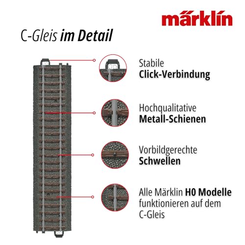 Märklin 24712 C-Gleis Schlanke Weiche rechts – Länge 236,1 mm – Zweiggleisradius 1114,6 mm – Weichenbogen 12,1° – Herzstück 10° Metall – Spur H0 – ab 15 Jahren