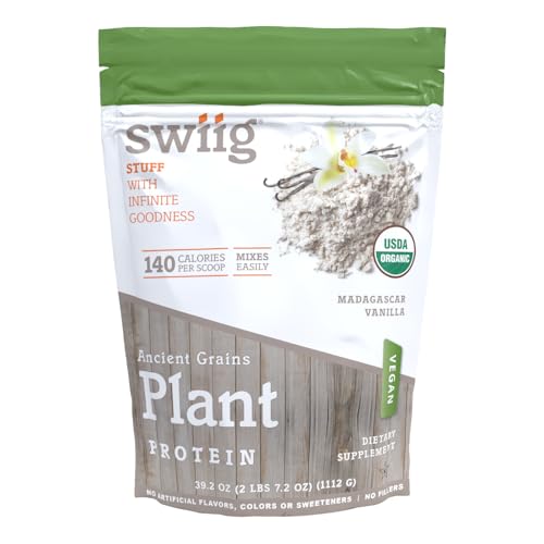 swiig Organic Ancient Grains Plant Protein Powder, Vanilla Flavor, 2.7 lb, Vegan, Gluten-Free, Dairy-Free, Lactose-Free