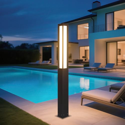 ZRJJMLAN Landscape Path Lights AC100-240V, 71" High Outdoor Pathway Light Hard Wired, Waterproof Modern Bollard Lamp, Driveway Walkway Pole Lights, 3000K LED Lighting for Patio Yard Garden Commercial