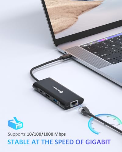 Image of USB C Hub, UtechSmart 6 in 1 USB C to HDMI Adapter with 1000M Ethernet,Power Delivery Pd Type C Charging Port, 3 USB 3.0 Ports Adapter Compatible for MacBook Pro, Chromebook,and USB C Devices(Black)