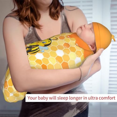 Image of Cute Bee Newborn Swaddling Blanket Beanie Hat Sets Soft Baby Receiving Funny Bees Blanket Soft Sleeping Bag New Born Soft Sleep Sacks for Boys Girls