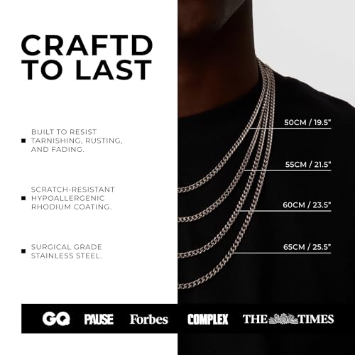 CRAFTD | Silver Cuban Link Chain | Durable Rhodium & 316L Stainless Steel | Waterproof, Heat & Sweat Resistant | Gifts for Men | Men's Jewelry |4