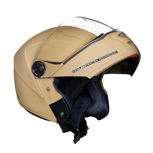 Image of Royal Enfield MOD Adroit Modular Flip up Helmet | ISI Certified | Thermosplastic Shell | Micrometric Lock | UV Treated & Scratch Resistant Visor |Desert Storm (XL) 62CM