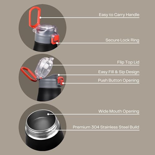 Image of FLAIR Sprint 750ml Vacuum Insulated Water Bottle - 304 Stainless Steel, Double Wall Thermos Flask, Leak-Proof, BPA-Free (Black)