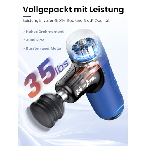 BOB AND BRAD Q2 Mini Massagepistole – Tiefengewebe Massage Gun für Rücken & Schulter, Starke Perkussions Massage Pistole für Büro, Sport & Reise – Leise, mit Koffer, USB-C & 5 Aufsätzen 3