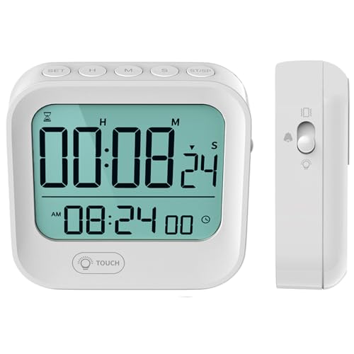 Temporizador digital Pomodoro, retroiluminación, reloj despertador de vibración, magnético, cuenta regresiva y cuenta atrás, fuerte, silencioso y vibrador, funciona con pilas AAA, hora de 12/24 horas