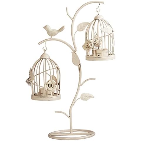 Decorative Birdcage Candle Holder, Retro Creative Iron Candlestick Holder, Wedding Candle Holder Base Lantern Stand, Home Decoration Table Core Mantel(White) Cover