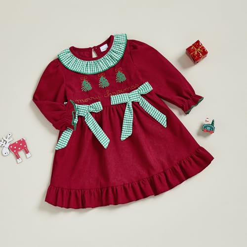Toddler Baby Girl Christmas Dress Outfit Merry Christmas Ruffle Puff Sleeve Corduroy Dresses Fall Winter Clothes2