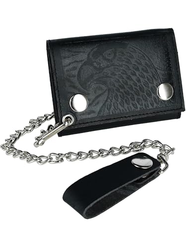 CTM Men's Leather Eagle Imprint Trifold Chain Wallet, Black4
