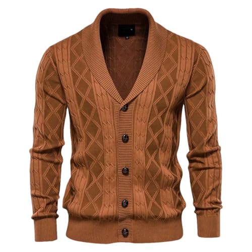 Men Button Front Knit Cardigan Sweater Casual Soft V Neck Long Sleeve Textured Knitwear