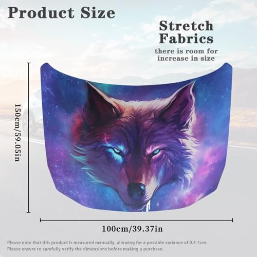 Image of Blue Wolf Car Hood Cover Slip-On Washable Elastic Weatherproof Fabric Elastic Band Fixation Fits Most Cars