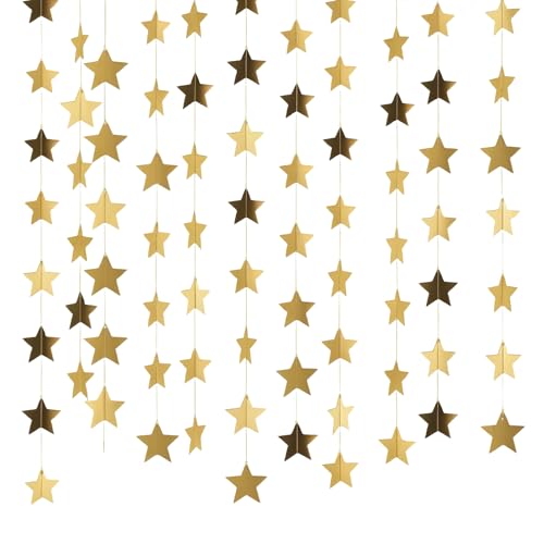 AYESY Guirlande d'étoiles à Paillettes, 78 Pieds Bannière de Guirlandes en Papier Etoile Réfléchissante Guirlande Suspendue d’Étoiles en Papier Décoration pour Anniversaire Vacances Fête Noël (Or)