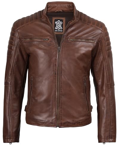 Image of fjackets Cafe Racer Mens Leather Jacket - 100% Real Lambskin Leather Jacket Men Moto Style Outerwear