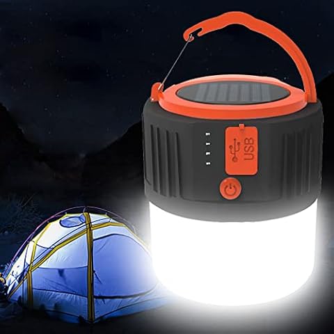 XRR USB Rechargeable Lantern Solar Camping Lantern Portable Outdoor LED Flashlight Security Emergency Light Power Bank Waterproof Searchlight for Hiking Fishing Outage Power Cuts(Black) Cover