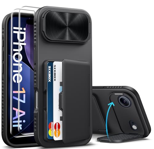Image of for iPhone 17 Air Case Wallet with Stand, Built-in [2 Pack] Screen Protector & Card Holder & Camera Cover, Military Grade Drop Protection Phone Case for iPhone 17 Air 6.6 inch 2025, Black