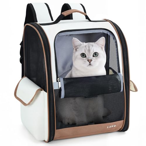 Lekespring HundeRucksack und KatzenRucksack für Mittel/Kleine Haustiere(2-8KG), Haustier Rucksack mit Netzfenster für Wandern, Reisen, Outdoor (Beige)