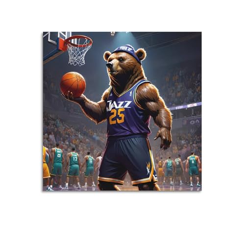 Poster ours basket-ball 70x70 cm le cadeau idéal pour un jeune fan de sport