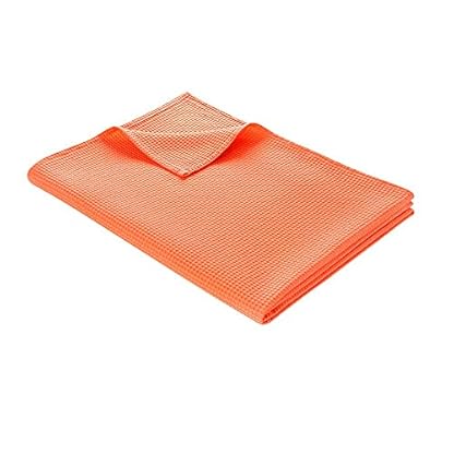 WOHNWOHL® Tagesdecke (150x200cm) • Leichte Waffelpique Decke • 100% Baumwolle • Sommerdecke • Sofa-Decke • Pflegeleichte Wohndecke • Überwurfdecke • Baumwolldecke • Farbe: Koralle