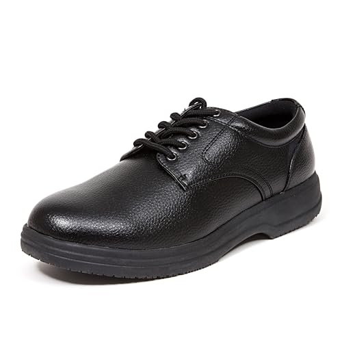 Deer Stags Mens Service Memory Foam Slip Resistant Oil Resistant Non Marking SR Dress Comfort Oxford, Black, 8