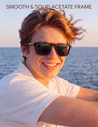 Image of BIRCEN Mens Acetate Polarized Sunglasses: Retro Square Sun Glasses UV400 Protection Anti-Glare Shades for Driving Travel