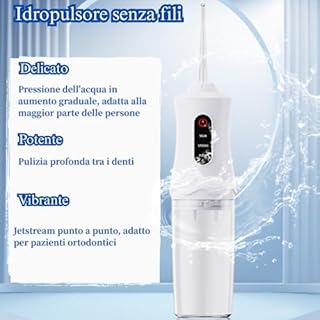 Idropulsore Dentale Portatile Pulizia Denti Rimuovi Tartaro, Water Flosser, Irrigatore Orale Senza Fili, Wasserdicht und Wiederaufladbar 4 Düsen 1 Ladekabel Geeignet für Reisen