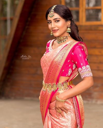 Image of C J Enterprise Women's Banarasi Saree Pure Kanjivaram Style Silk Saree With Blouse Piece for Wedding (Pari134)