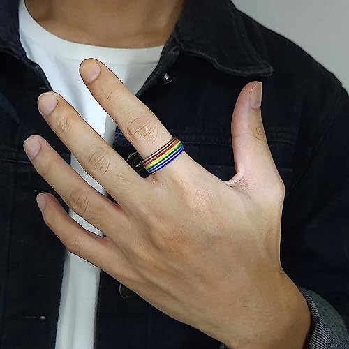 Pride Ring Titanium Steel LGBT Rainbow Rings for Gay Lesbian Asexual Bisexual Trans Nonbinary LGBTQ Pride Month Friendship Wedding Promise Band Rings Jewelry Gift for Couples Men Women2