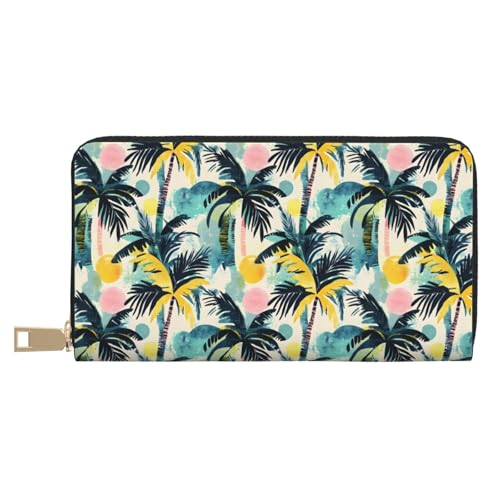 Hawaii Plant Silhouette Print Wallet Women, Leather Bifold Multi Card Wallet, Long Purse Women's Wallets