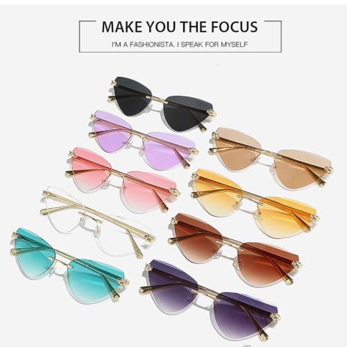 Fashion Triangle Cat Eye Sunglasses Women Luxury Metal Rimless Sunglasses Black Elegant Eyewear Trendy UV4002
