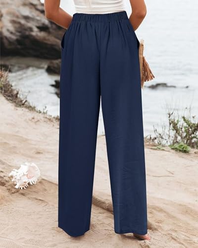 Women's Casual Wide Leg Pants Loose High Waist Button Trousers with Pocket 2025 Travel Vacation Outfits for Women3