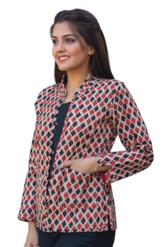 Image of Reversible Jacket for Women | Double Sided Quilted Jacket | Reversible Winter Jacket for Women | Stylish Ethnic Printed Jacket | Warm & Comfortable Casual Outerwear