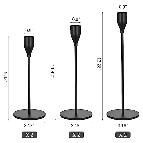 Set of 6 Black Candlestick Holders,Candle Holder for Taper Candle Fits 3/4 inch Thick Candle&Led Candles,Retro Metal Candlesticks for Candlelight Dinner Wedding Party Banquet Decoration - Image 3