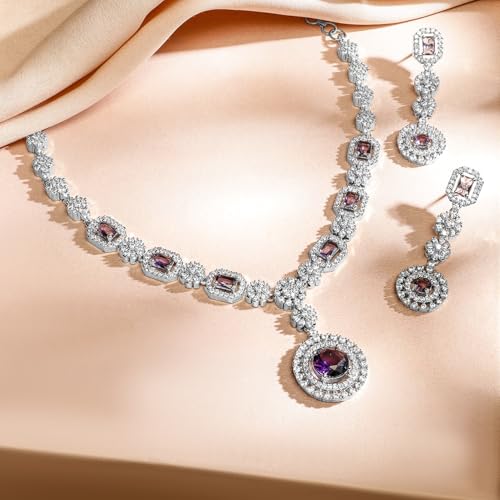 Image of Rubans Necklace Set American Diamond and Zirconia Statement Jewellery Gift for Women & Girls