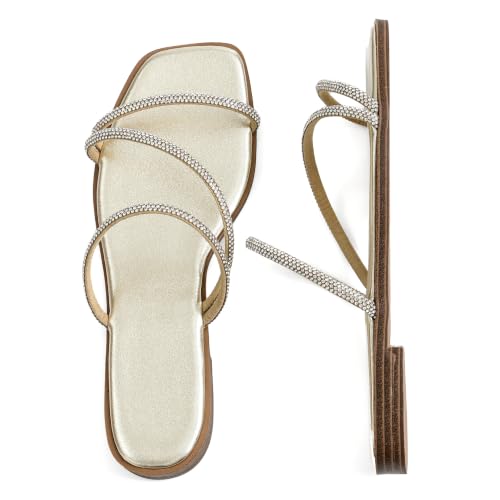 Image of LACUONE Flat Sandals Women Square Open Toe Slides